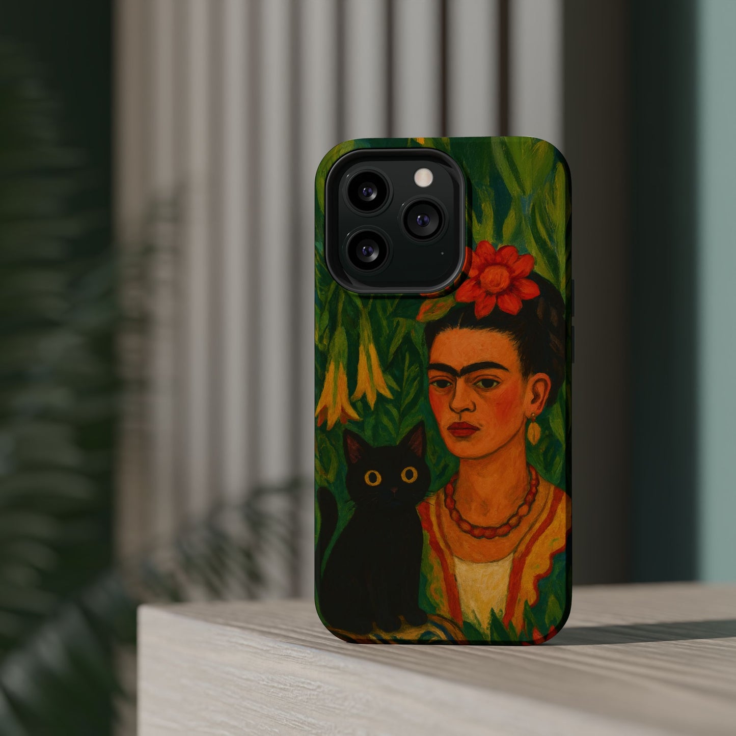 Frida & the Black Cat โ Kahlo Inspired โ iPhone 16, 15, 14, 13 โ MagSafe Magnetic Tough Case by HitStickers