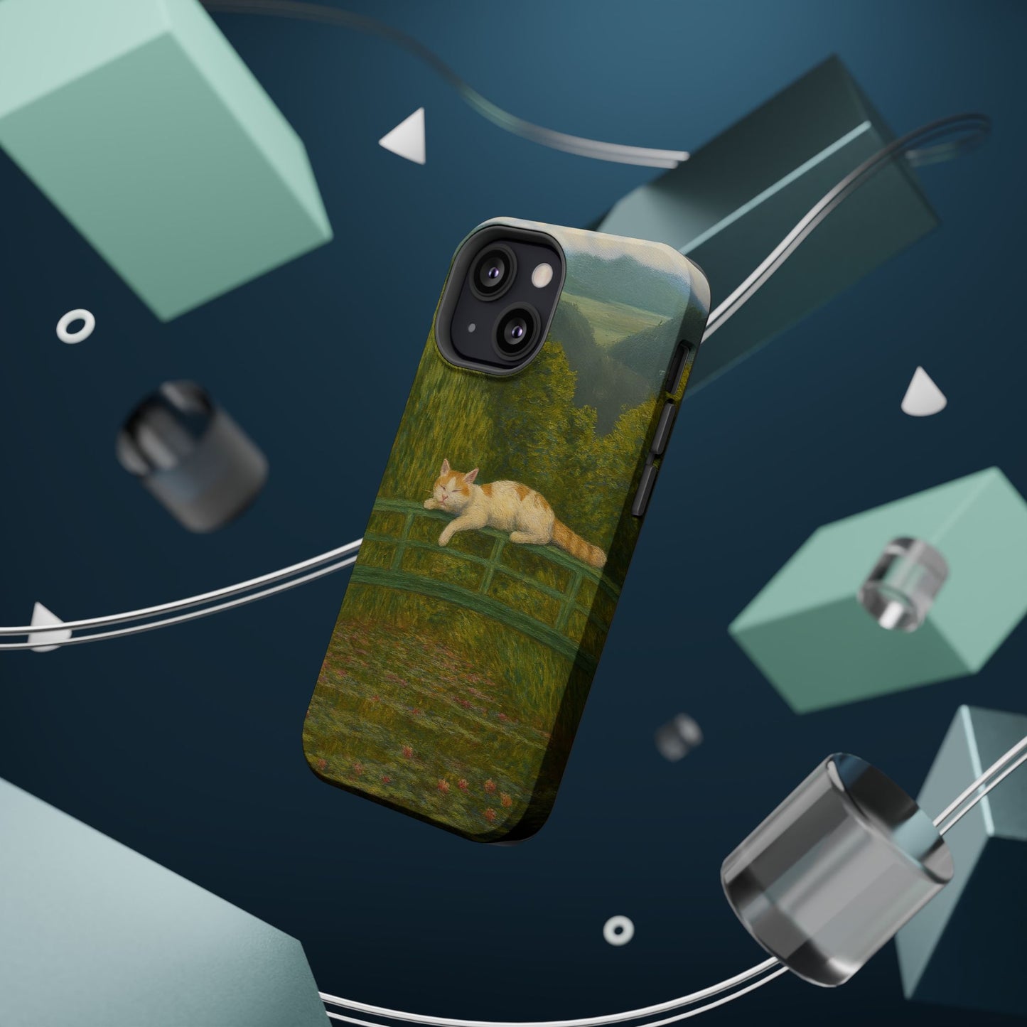 Sleeping Cat on the Japanese Bridge โ Monet Inspired โ iPhone 16, 15, 14, 13 โ MagSafe Magnetic Tough Case by HitStickers
