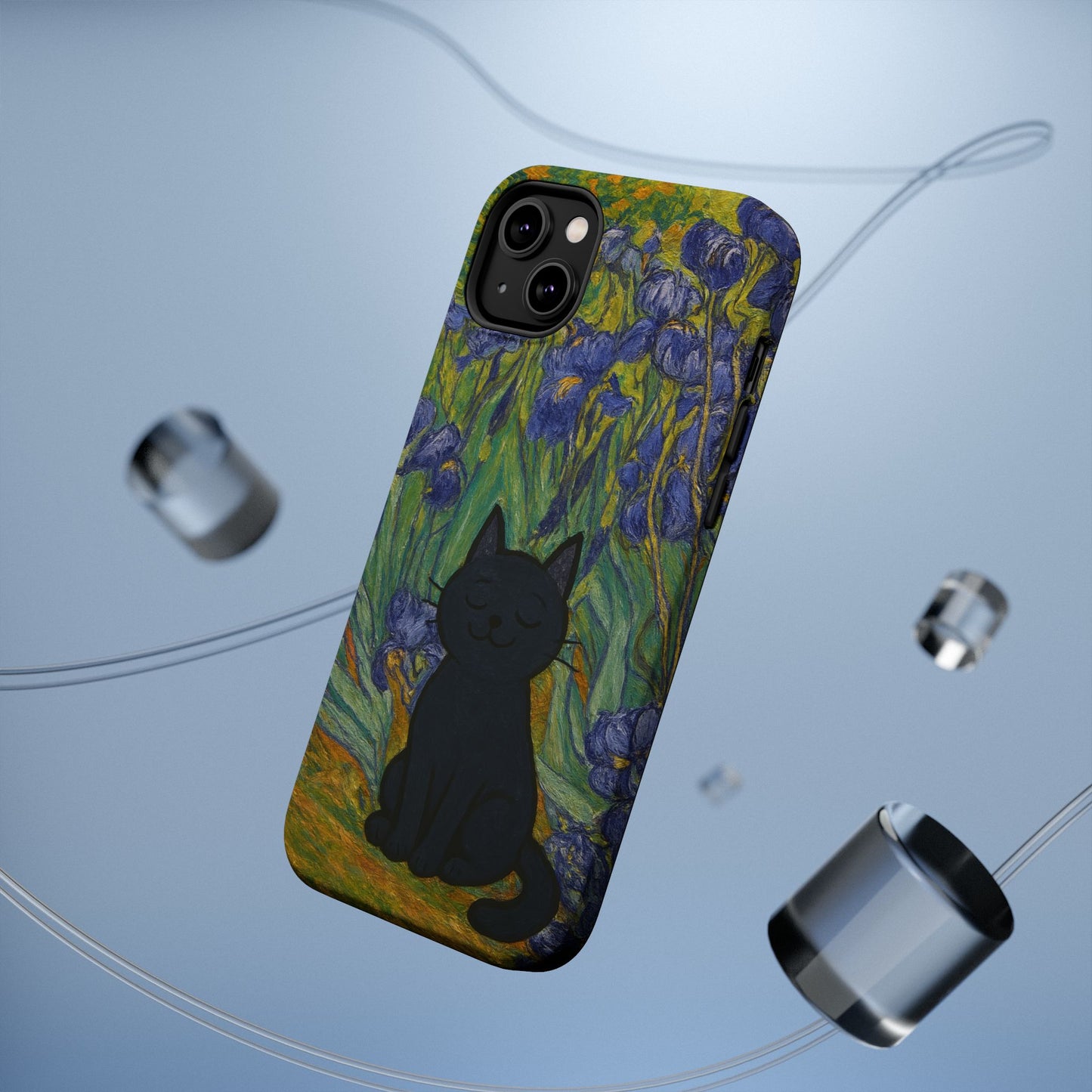 Peaceful Cat in Irises โ Van Gogh Inspired โ iPhone 16, 15, 14, 13 โ MagSafe Magnetic Tough Case by HitStickers