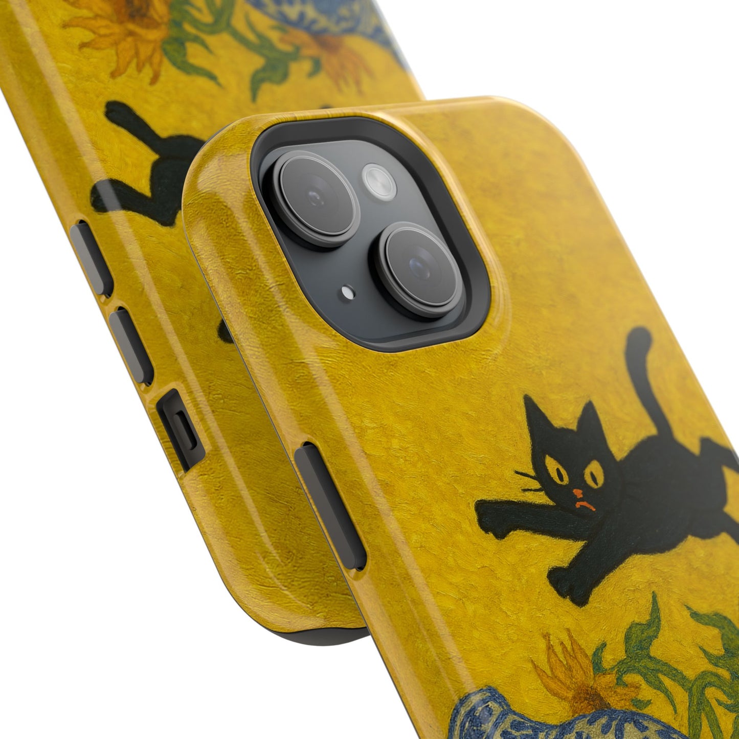 Mischievous Cat & Sunflowers โ Van Gogh Inspired โ iPhone 16, 15, 14, 13 โ MagSafe Magnetic Tough Case by HitStickers