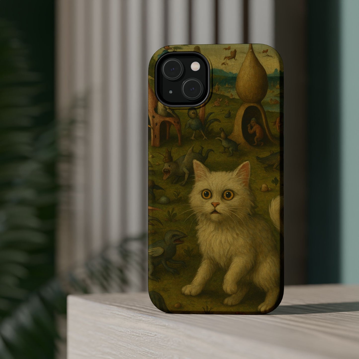 Garden of Cat Delights โ Bosch Inspired โ iPhone 16, 15, 14, 13 โ MagSafe Magnetic Tough Case by HitStickers