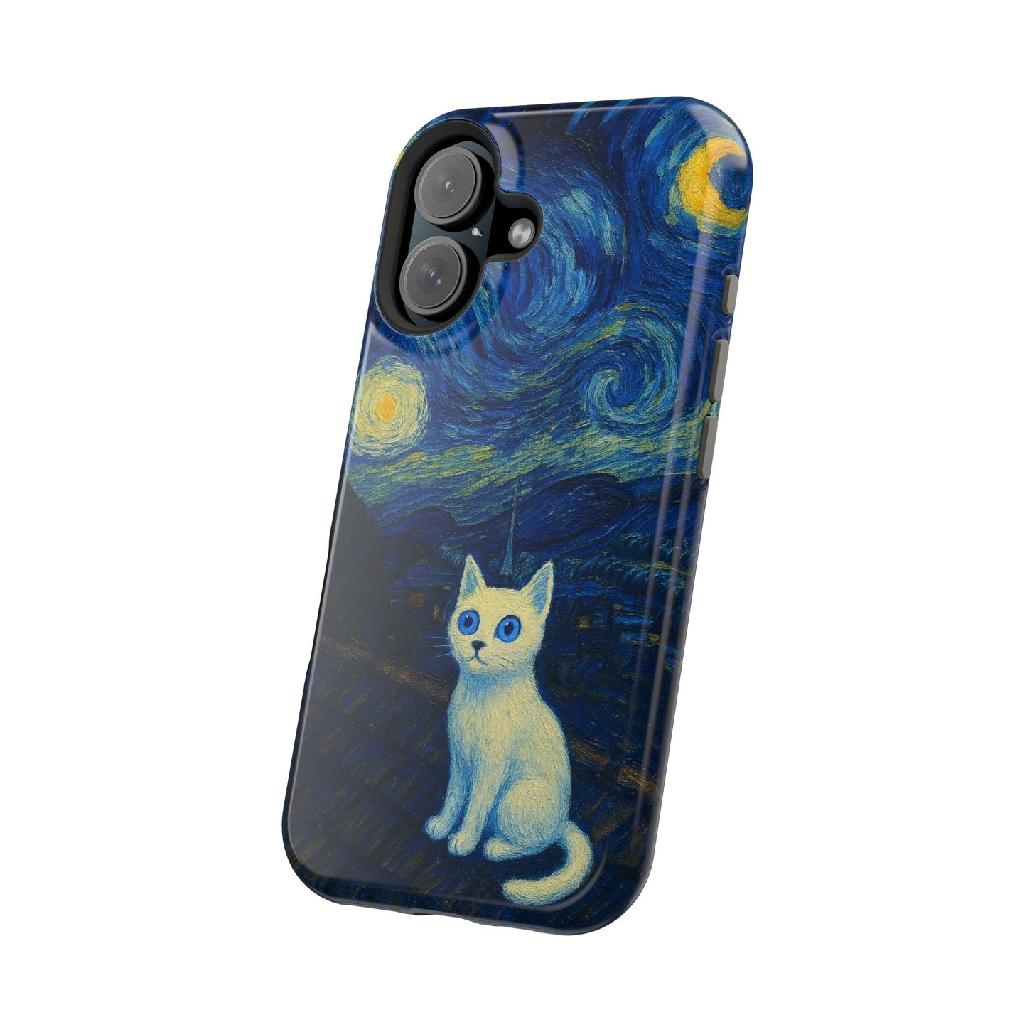 Starry Night Cat โ Van Gogh Inspired โ iPhone 16, 15, 14, 13 โ MagSafe Magnetic Tough Case by HitStickers