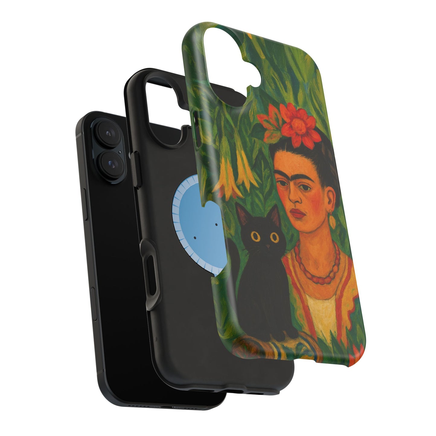 Frida & the Black Cat โ Kahlo Inspired โ iPhone 16, 15, 14, 13 โ MagSafe Magnetic Tough Case by HitStickers