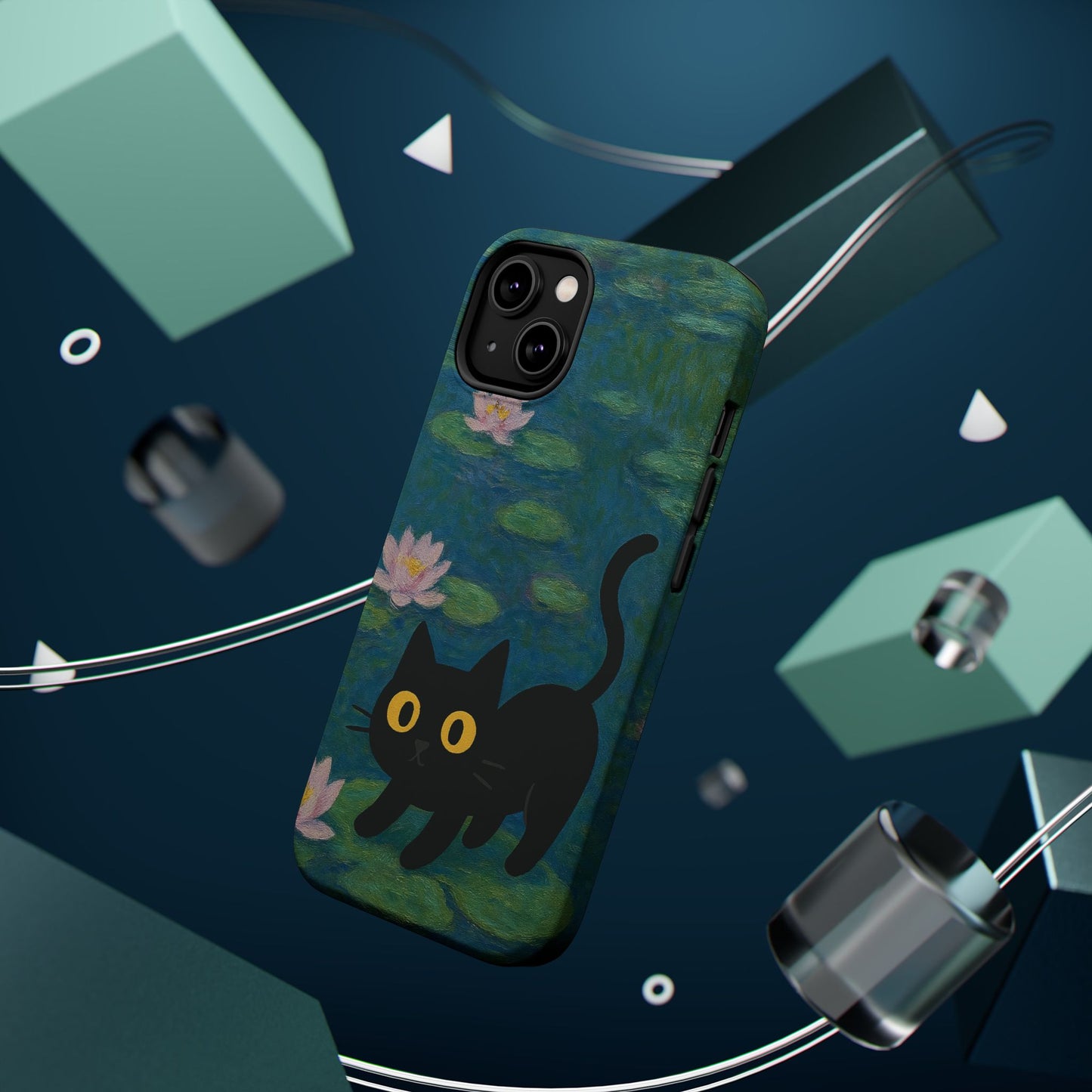 Water Lily Cat โ Monet Inspired โ iPhone 16, 15, 14, 13 โ MagSafe Magnetic Tough Case by HitStickers