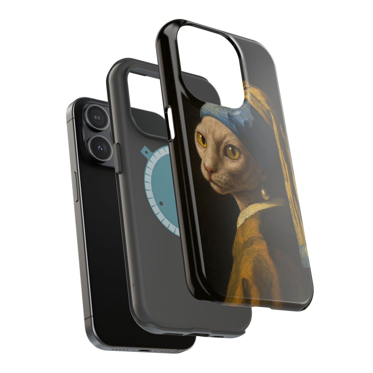 Cat with a Pearl Earring โ Vermeer Inspired โ iPhone 16, 15, 14, 13 โ MagSafe Magnetic Tough Case by HitStickers