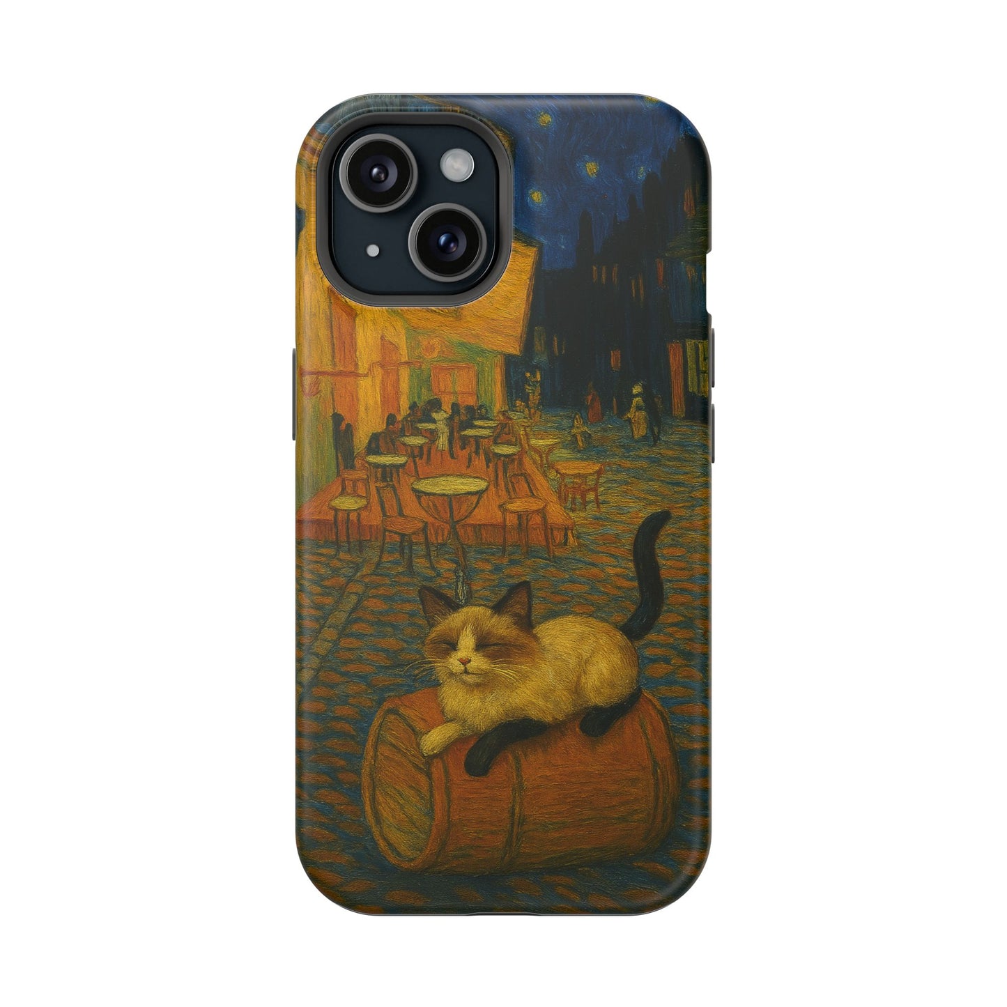 Café Cat at Night – Van Gogh Inspired – iPhone 16, 15, 14, 13 – MagSafe Magnetic Tough Case by HitStickers