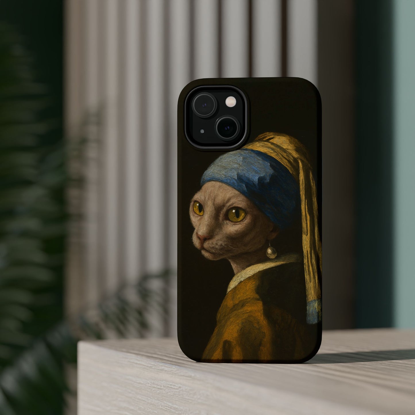 Cat with a Pearl Earring โ Vermeer Inspired โ iPhone 16, 15, 14, 13 โ MagSafe Magnetic Tough Case by HitStickers