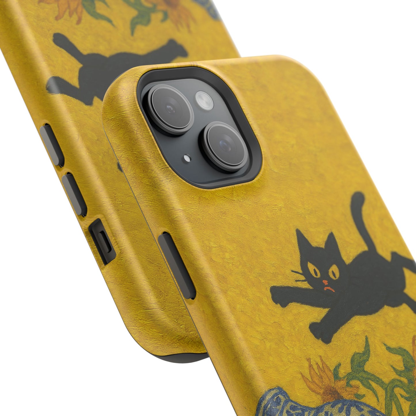 Mischievous Cat & Sunflowers โ Van Gogh Inspired โ iPhone 16, 15, 14, 13 โ MagSafe Magnetic Tough Case by HitStickers