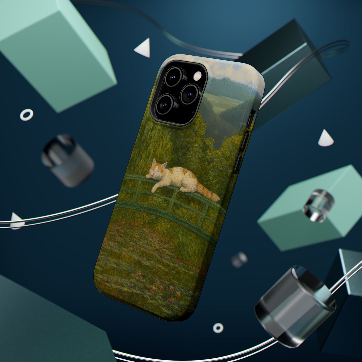 Sleeping Cat on the Japanese Bridge โ Monet Inspired โ iPhone 16, 15, 14, 13 โ MagSafe Magnetic Tough Case by HitStickers