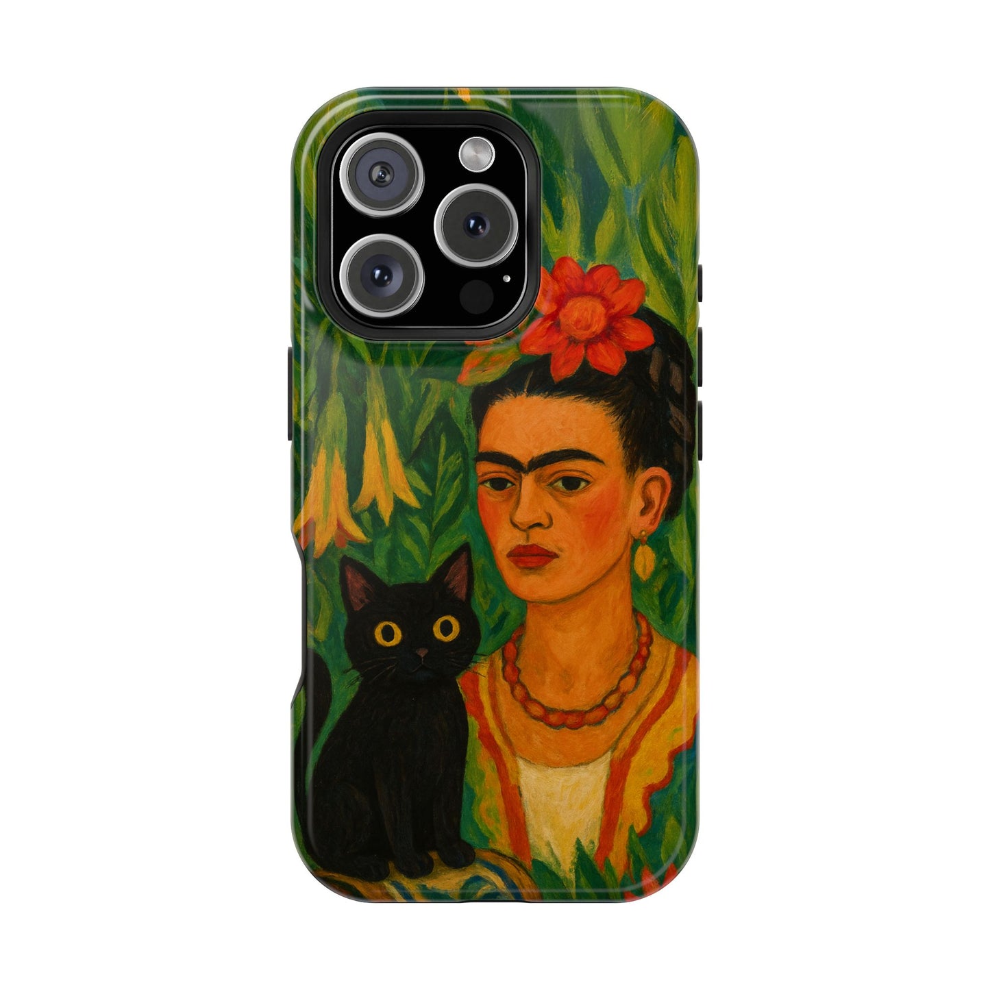 Frida & the Black Cat โ Kahlo Inspired โ iPhone 16, 15, 14, 13 โ MagSafe Magnetic Tough Case by HitStickers