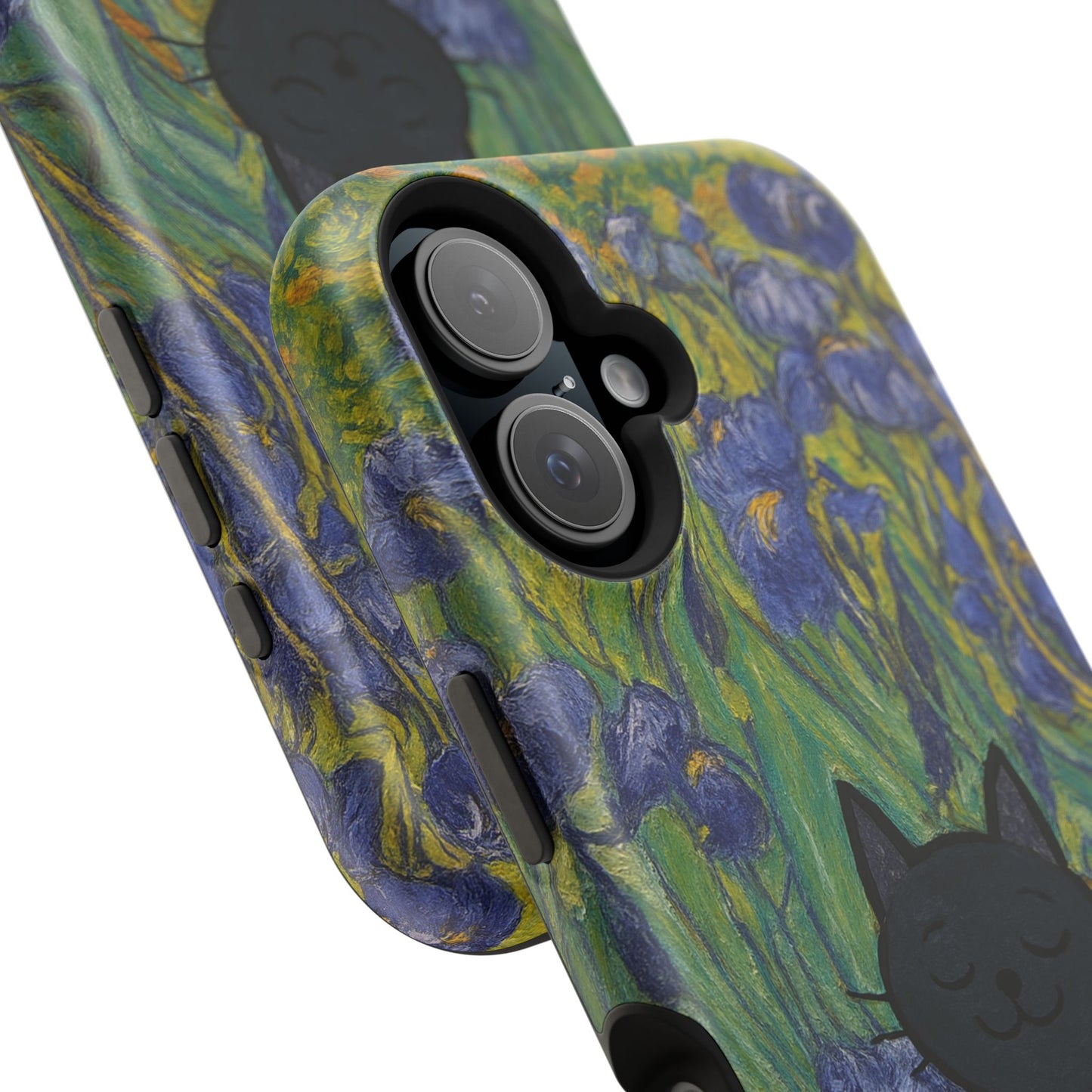 Peaceful Cat in Irises โ Van Gogh Inspired โ iPhone 16, 15, 14, 13 โ MagSafe Magnetic Tough Case by HitStickers