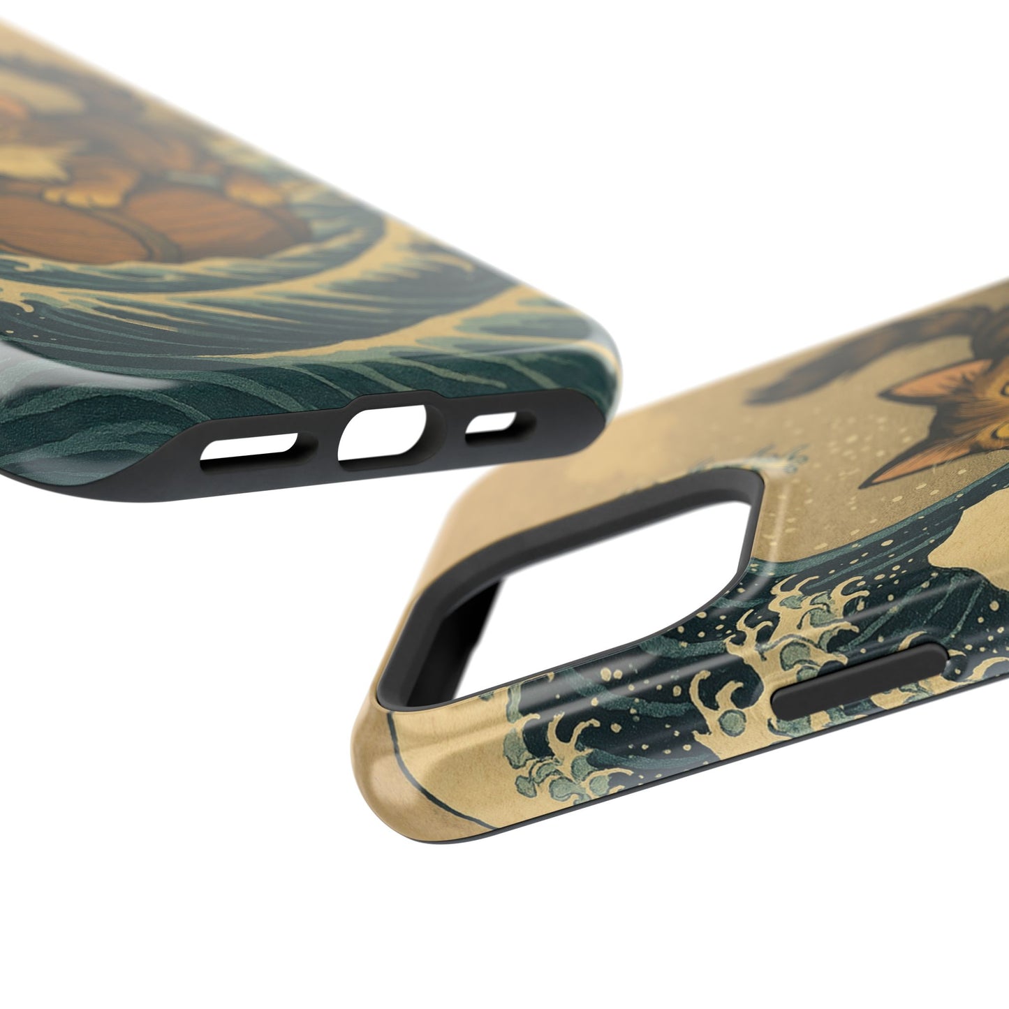 The Great Wave Cat โ Hokusai Inspired โ iPhone 16, 15, 14, 13 โ MagSafe Magnetic Tough Case by HitStickers