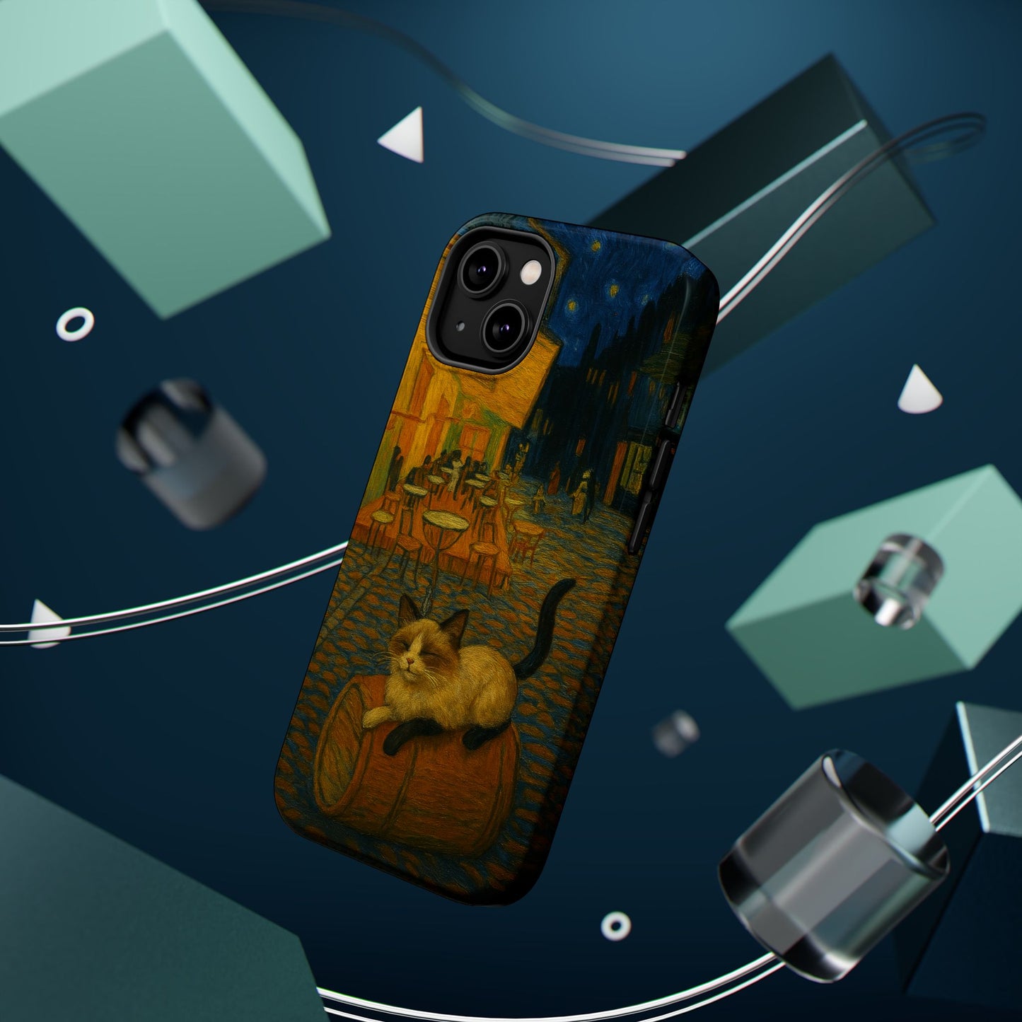 Café Cat at Night – Van Gogh Inspired – iPhone 16, 15, 14, 13 – MagSafe Magnetic Tough Case by HitStickers