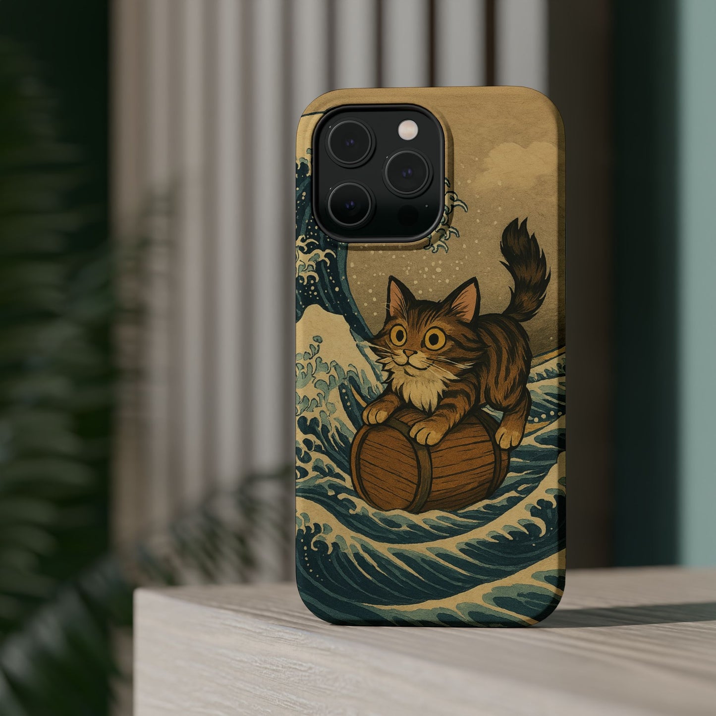 The Great Wave Cat โ Hokusai Inspired โ iPhone 16, 15, 14, 13 โ MagSafe Magnetic Tough Case by HitStickers