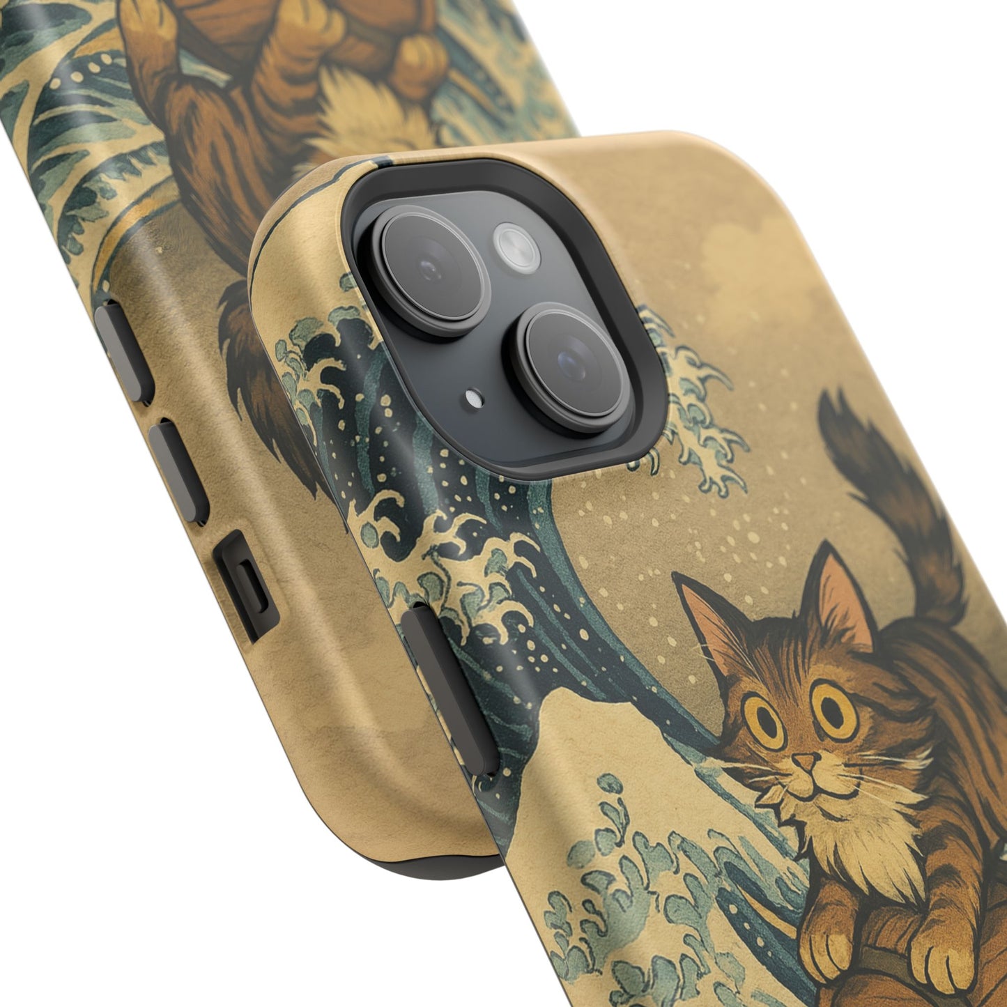 The Great Wave Cat โ Hokusai Inspired โ iPhone 16, 15, 14, 13 โ MagSafe Magnetic Tough Case by HitStickers