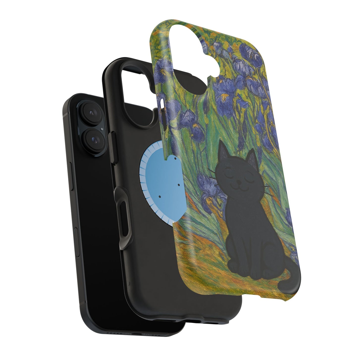 Peaceful Cat in Irises โ Van Gogh Inspired โ iPhone 16, 15, 14, 13 โ MagSafe Magnetic Tough Case by HitStickers
