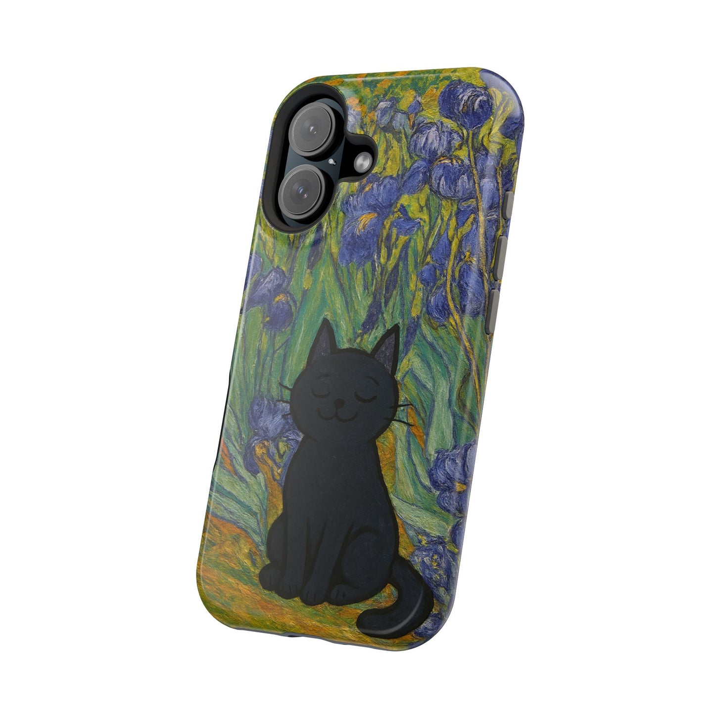 Peaceful Cat in Irises โ Van Gogh Inspired โ iPhone 16, 15, 14, 13 โ MagSafe Magnetic Tough Case by HitStickers