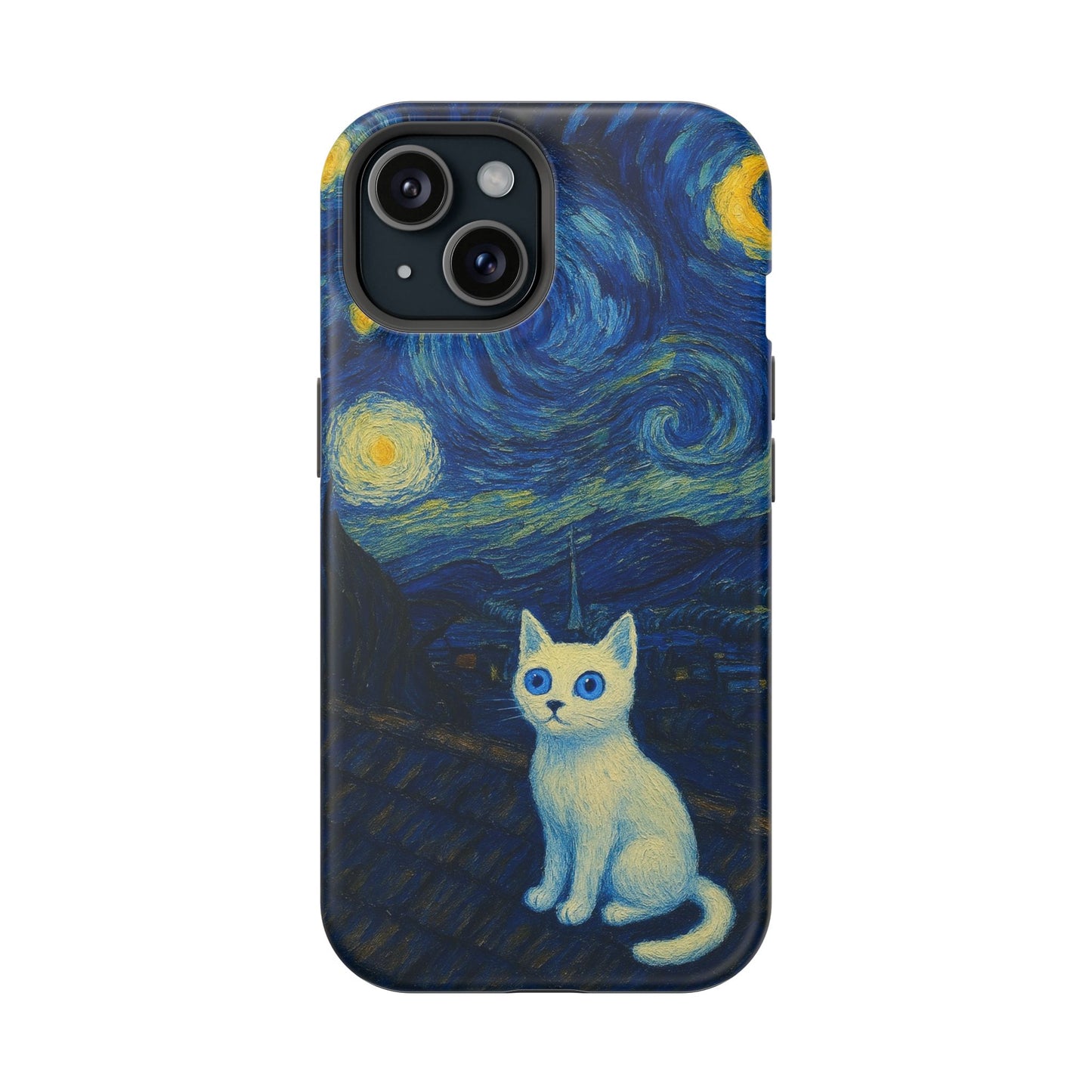 Starry Night Cat โ Van Gogh Inspired โ iPhone 16, 15, 14, 13 โ MagSafe Magnetic Tough Case by HitStickers