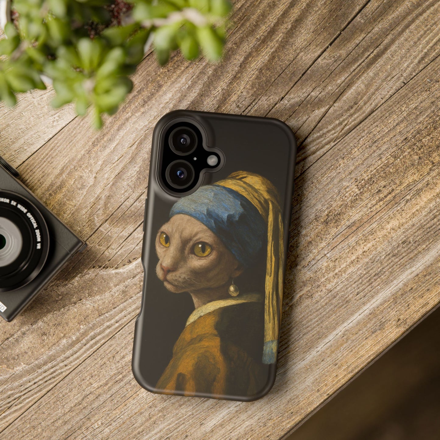 Cat with a Pearl Earring โ Vermeer Inspired โ iPhone 16, 15, 14, 13 โ MagSafe Magnetic Tough Case by HitStickers