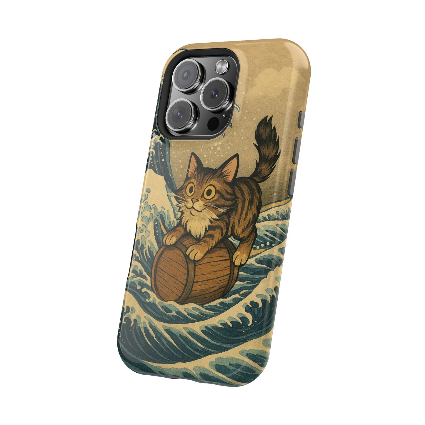 The Great Wave Cat โ Hokusai Inspired โ iPhone 16, 15, 14, 13 โ MagSafe Magnetic Tough Case by HitStickers