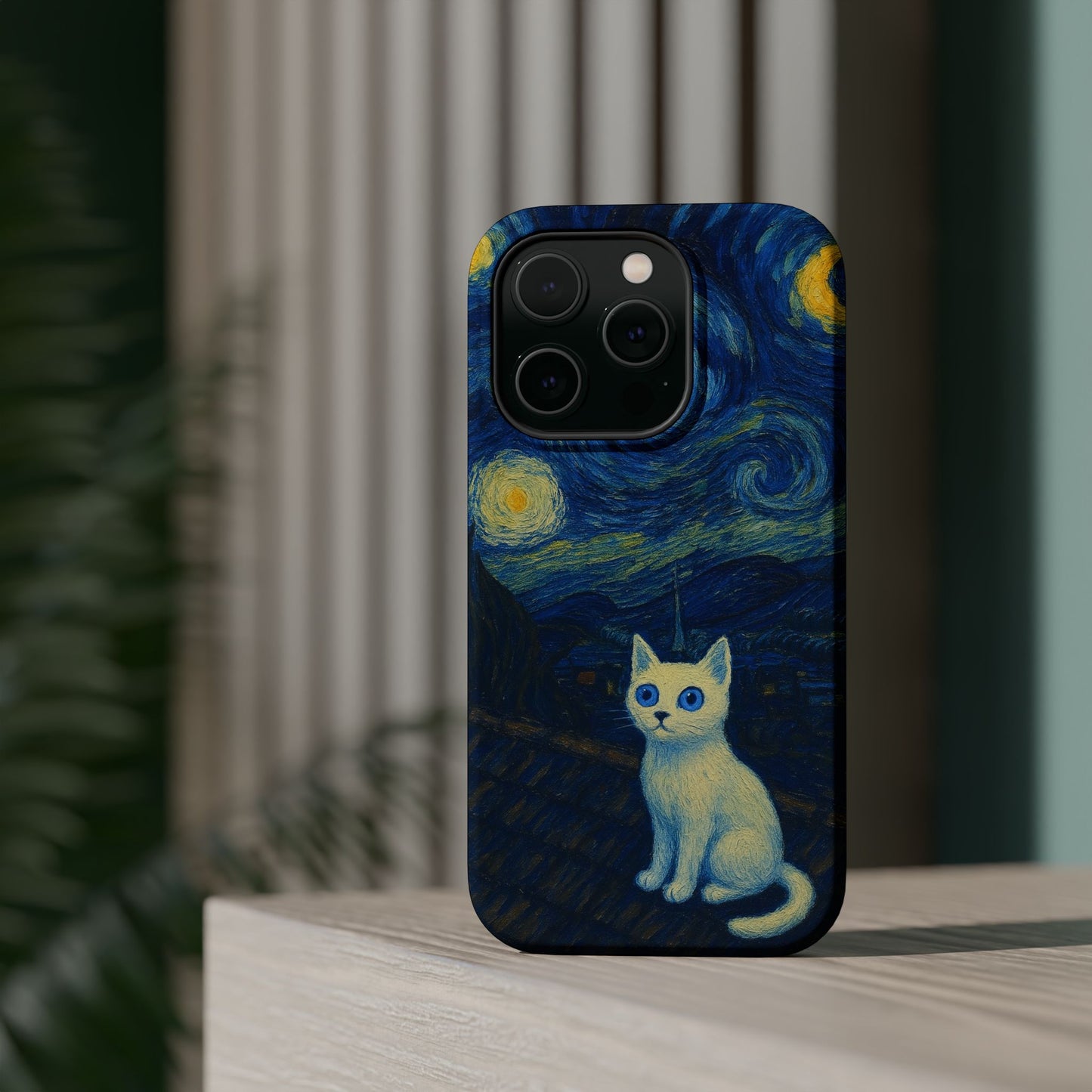 Starry Night Cat โ Van Gogh Inspired โ iPhone 16, 15, 14, 13 โ MagSafe Magnetic Tough Case by HitStickers