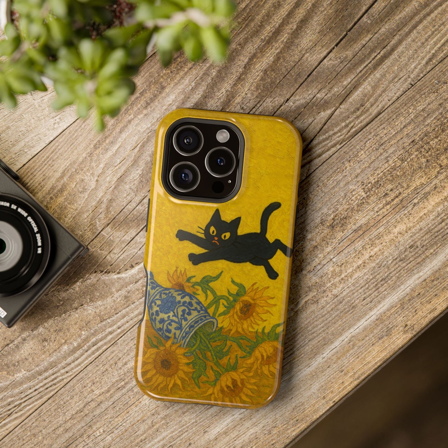 Mischievous Cat & Sunflowers โ Van Gogh Inspired โ iPhone 16, 15, 14, 13 โ MagSafe Magnetic Tough Case by HitStickers