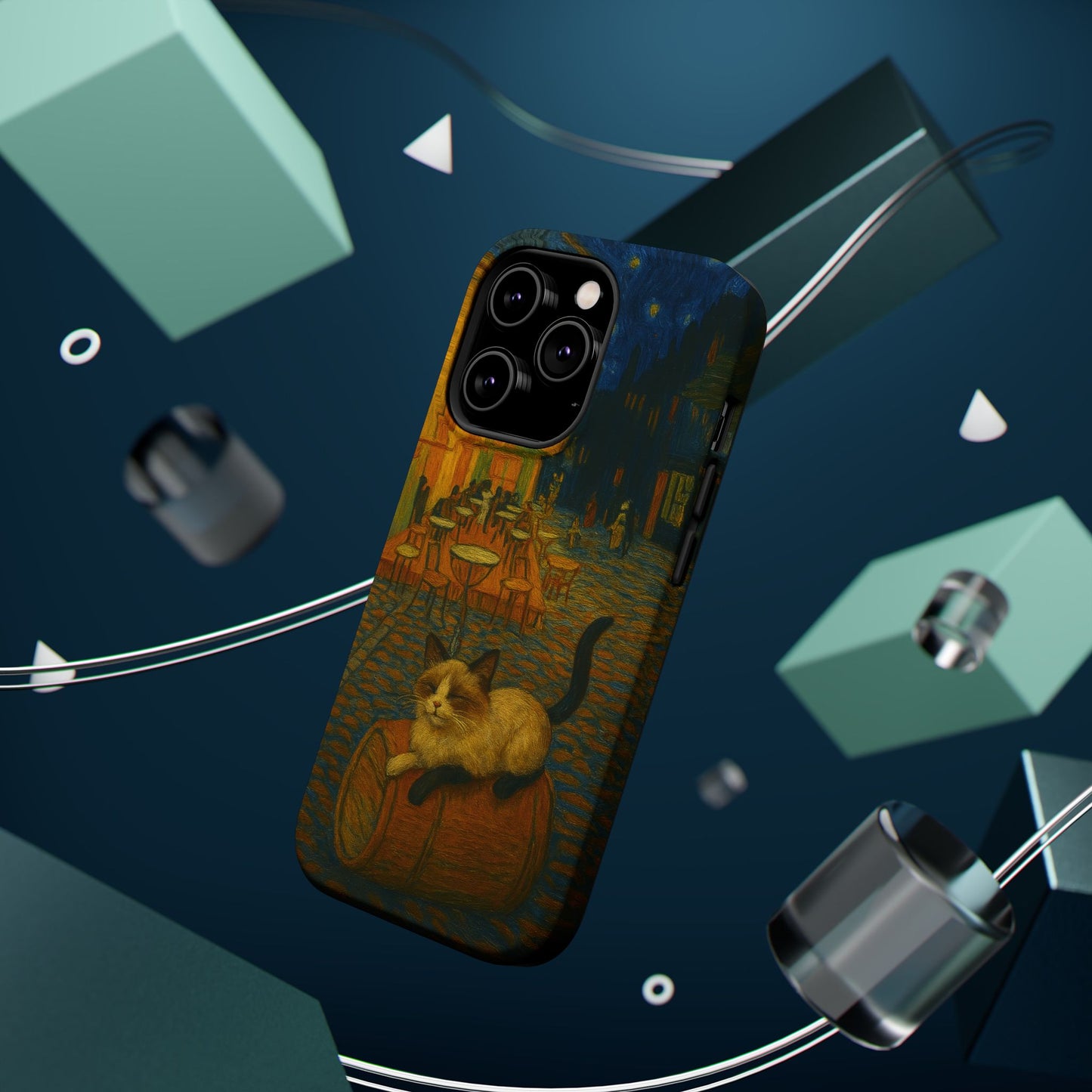 Café Cat at Night – Van Gogh Inspired – iPhone 16, 15, 14, 13 – MagSafe Magnetic Tough Case by HitStickers