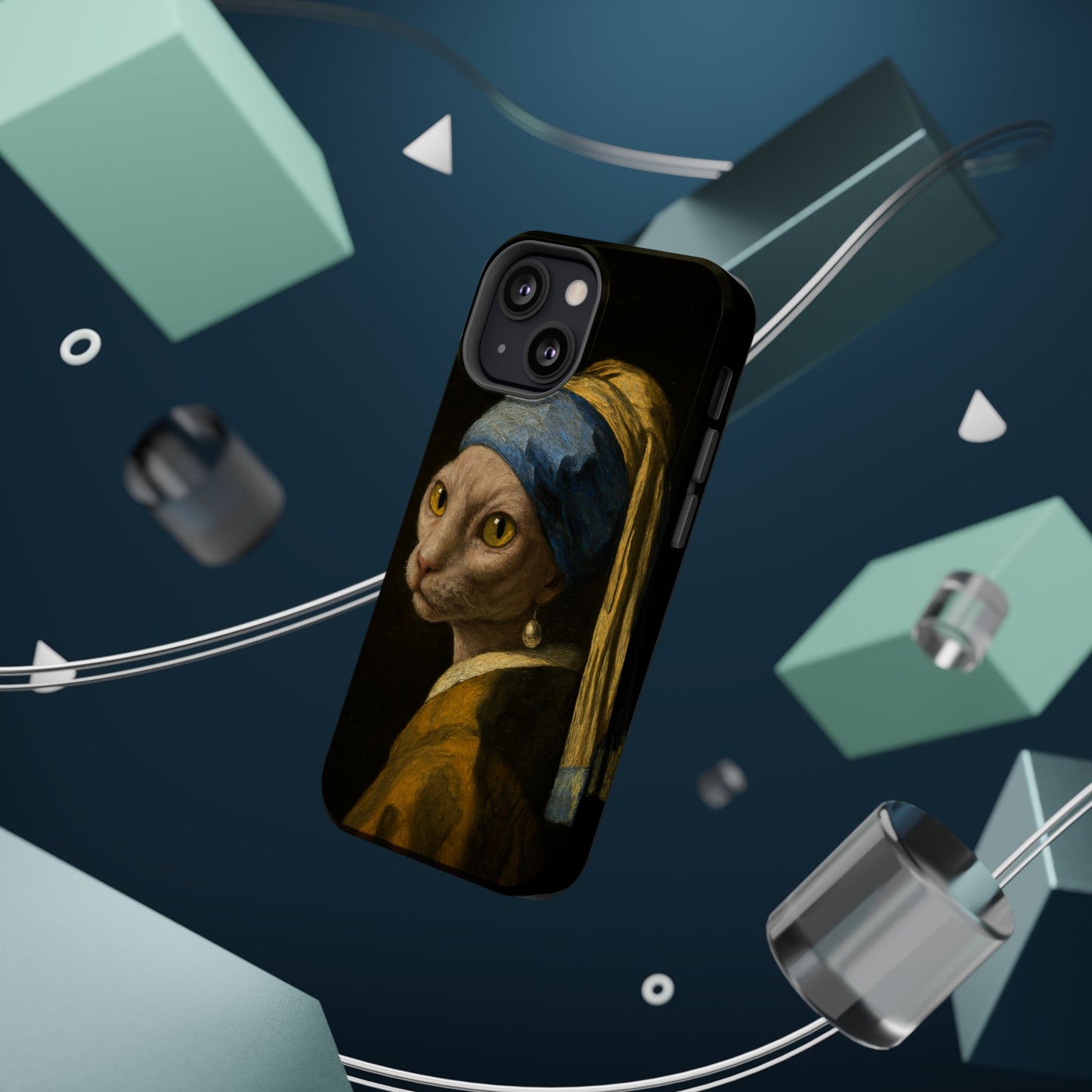 Cat with a Pearl Earring โ Vermeer Inspired โ iPhone 16, 15, 14, 13 โ MagSafe Magnetic Tough Case by HitStickers