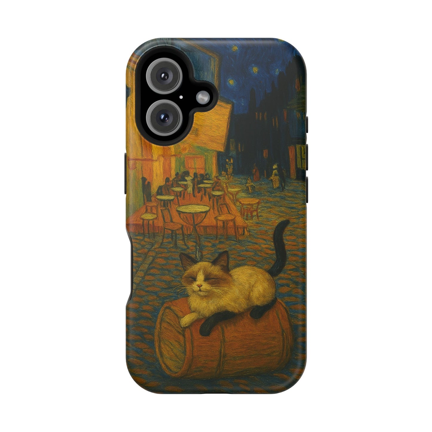 Café Cat at Night – Van Gogh Inspired – iPhone 16, 15, 14, 13 – MagSafe Magnetic Tough Case by HitStickers