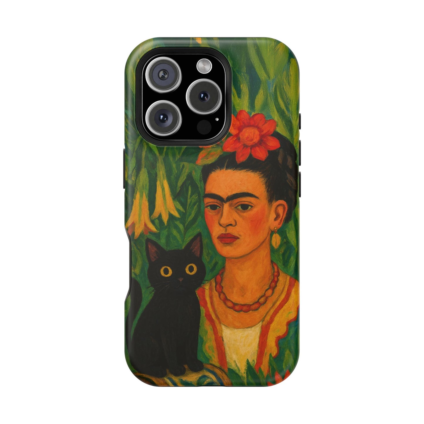 Frida & the Black Cat โ Kahlo Inspired โ iPhone 16, 15, 14, 13 โ MagSafe Magnetic Tough Case by HitStickers