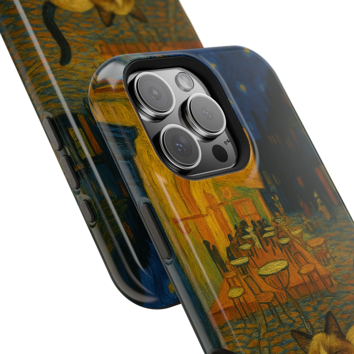 Café Cat at Night – Van Gogh Inspired – iPhone 16, 15, 14, 13 – MagSafe Magnetic Tough Case by HitStickers