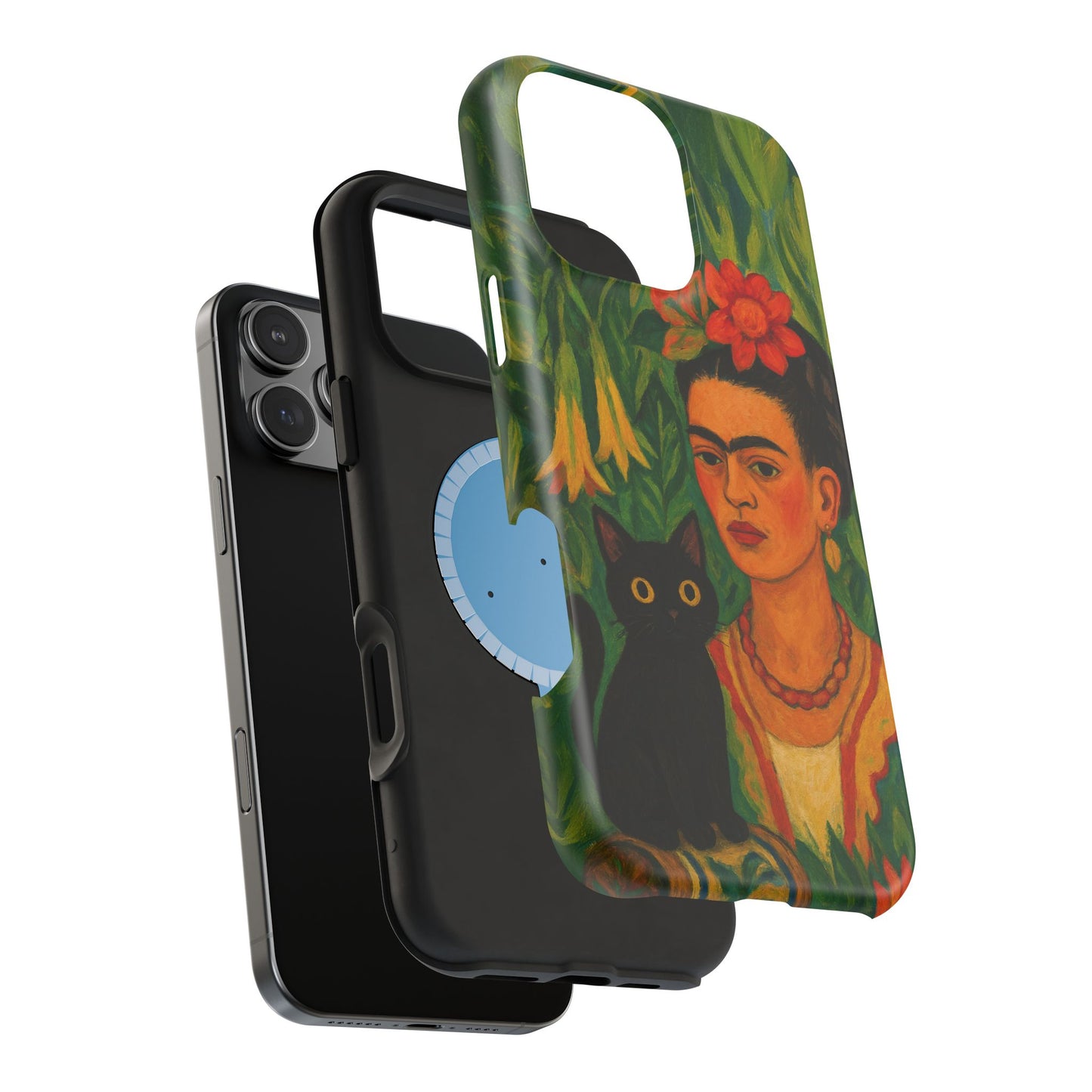 Frida & the Black Cat โ Kahlo Inspired โ iPhone 16, 15, 14, 13 โ MagSafe Magnetic Tough Case by HitStickers