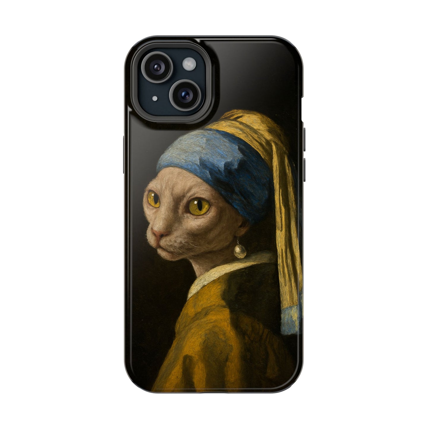 Cat with a Pearl Earring โ Vermeer Inspired โ iPhone 16, 15, 14, 13 โ MagSafe Magnetic Tough Case by HitStickers