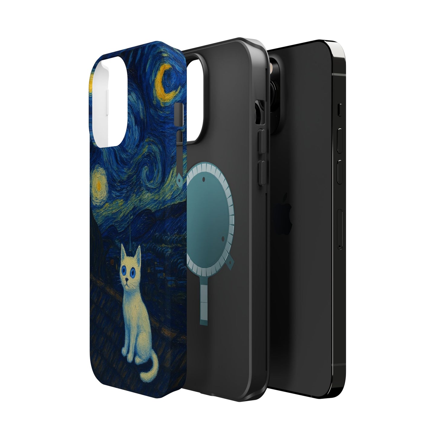 Starry Night Cat โ Van Gogh Inspired โ iPhone 16, 15, 14, 13 โ MagSafe Magnetic Tough Case by HitStickers