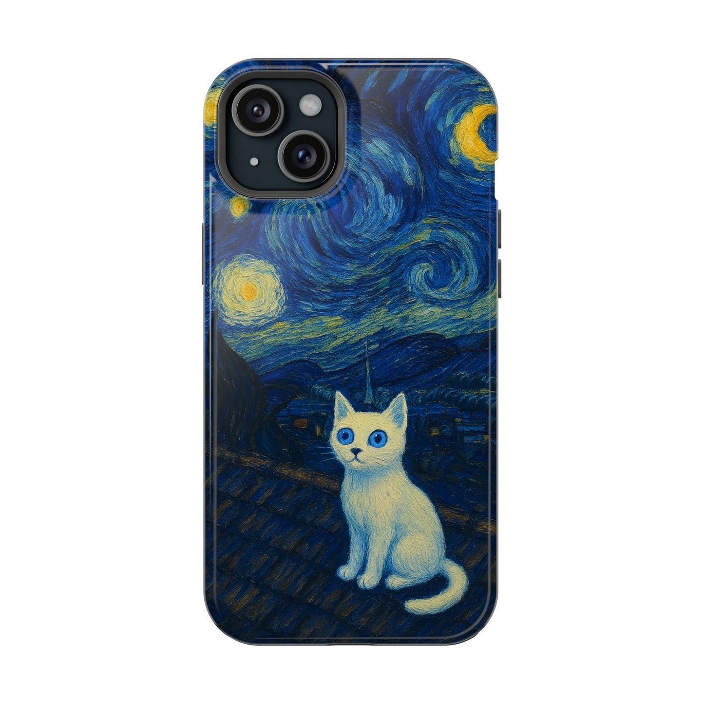 Starry Night Cat โ Van Gogh Inspired โ iPhone 16, 15, 14, 13 โ MagSafe Magnetic Tough Case by HitStickers