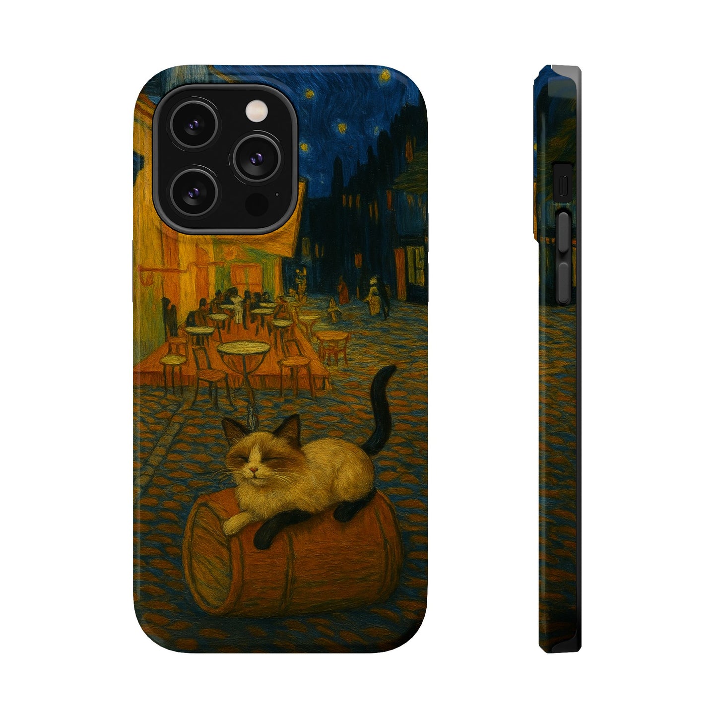 Café Cat at Night – Van Gogh Inspired – iPhone 16, 15, 14, 13 – MagSafe Magnetic Tough Case by HitStickers