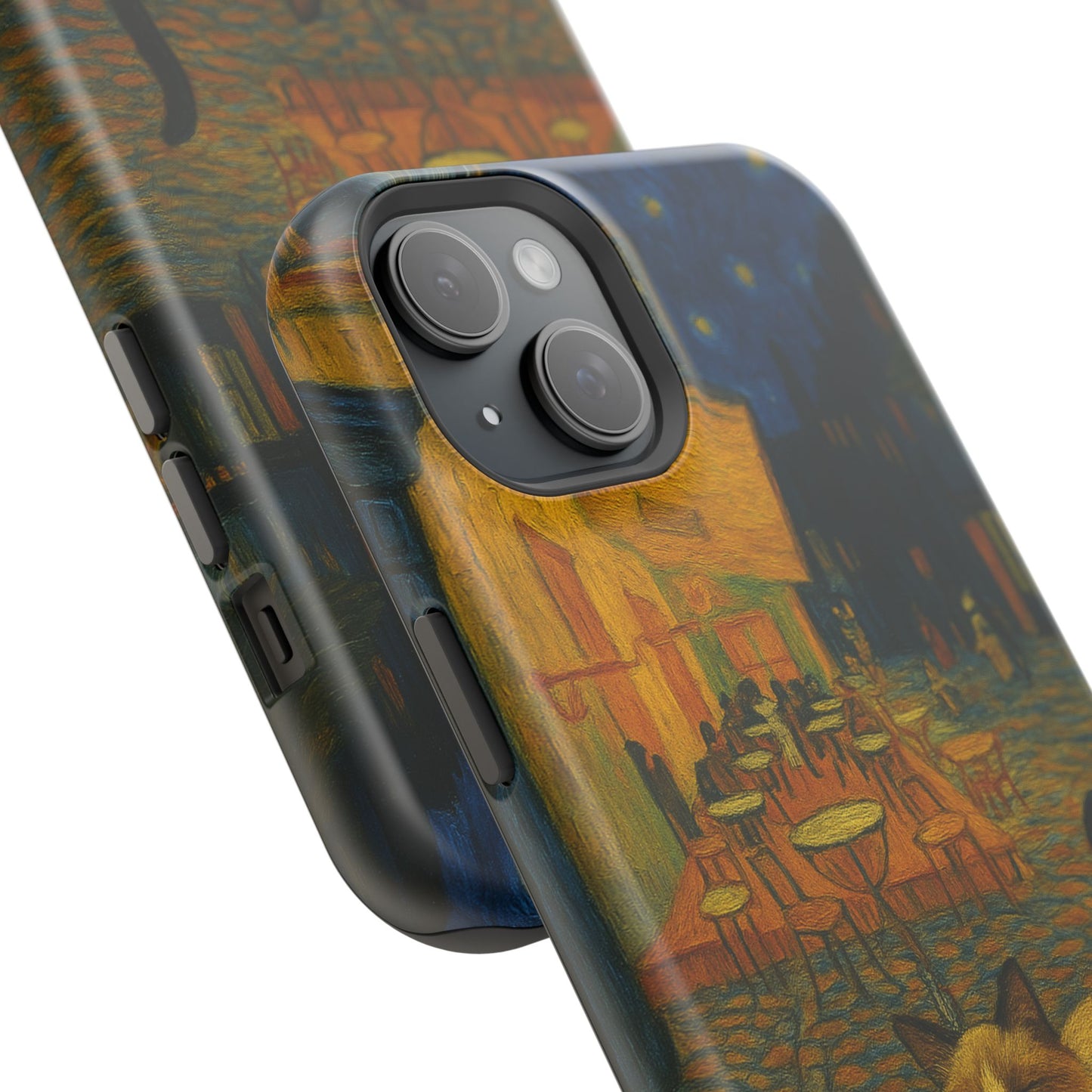 Café Cat at Night – Van Gogh Inspired – iPhone 16, 15, 14, 13 – MagSafe Magnetic Tough Case by HitStickers