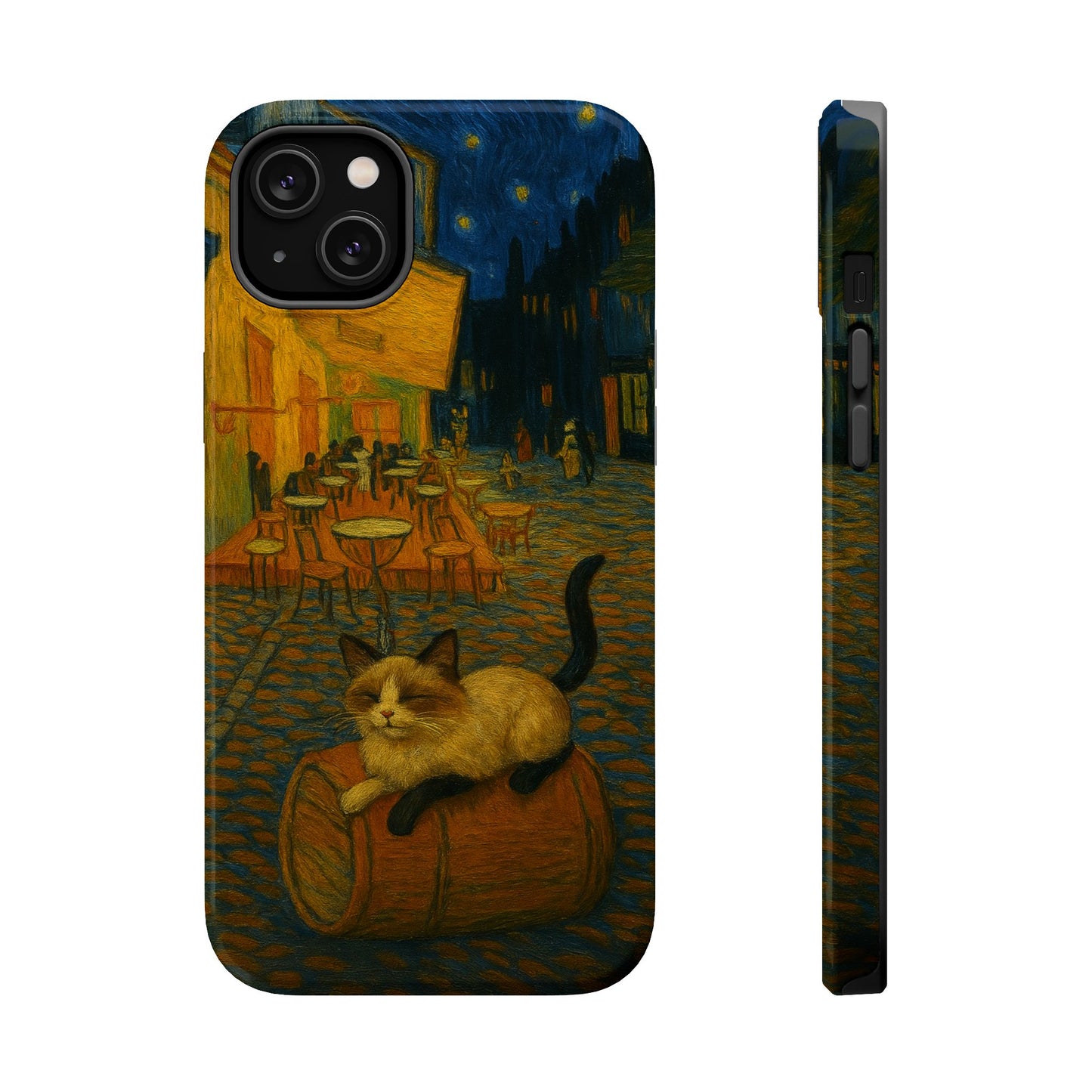 Café Cat at Night – Van Gogh Inspired – iPhone 16, 15, 14, 13 – MagSafe Magnetic Tough Case by HitStickers