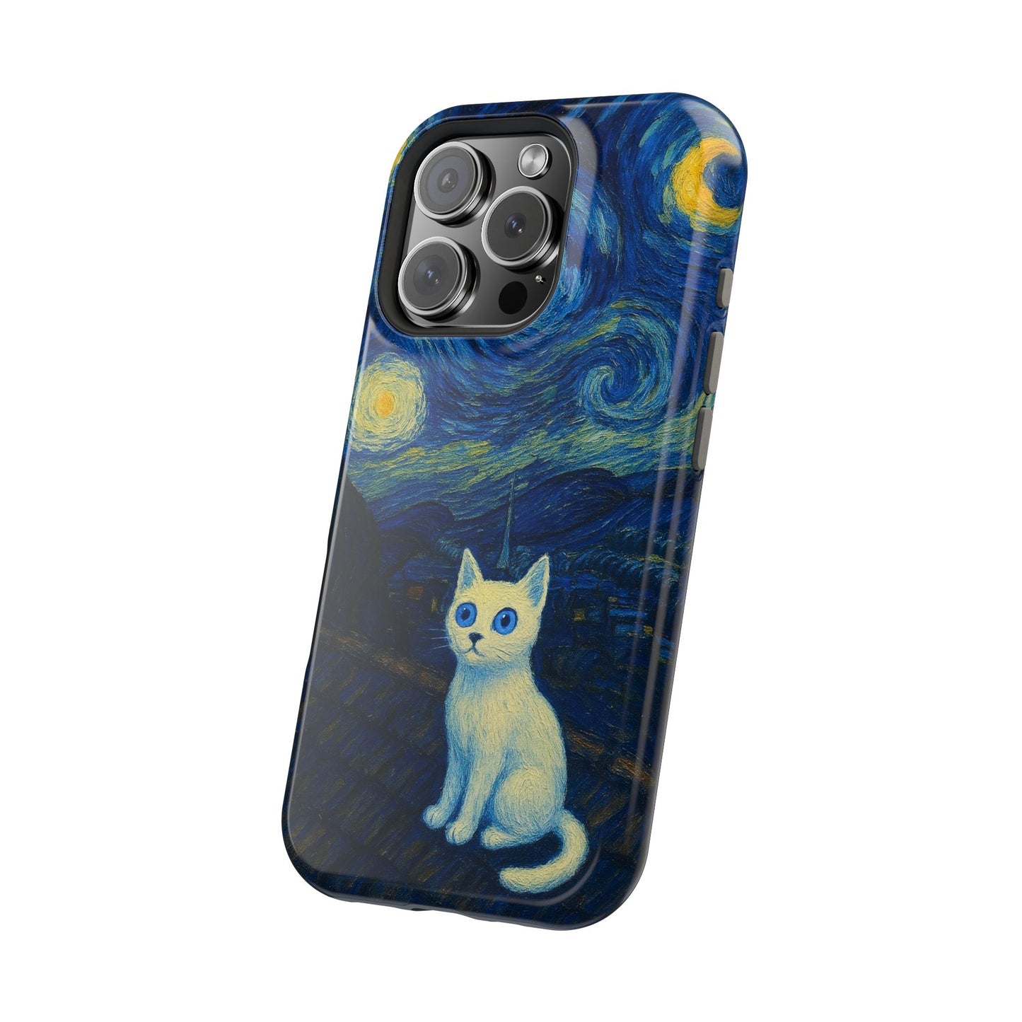 Starry Night Cat โ Van Gogh Inspired โ iPhone 16, 15, 14, 13 โ MagSafe Magnetic Tough Case by HitStickers