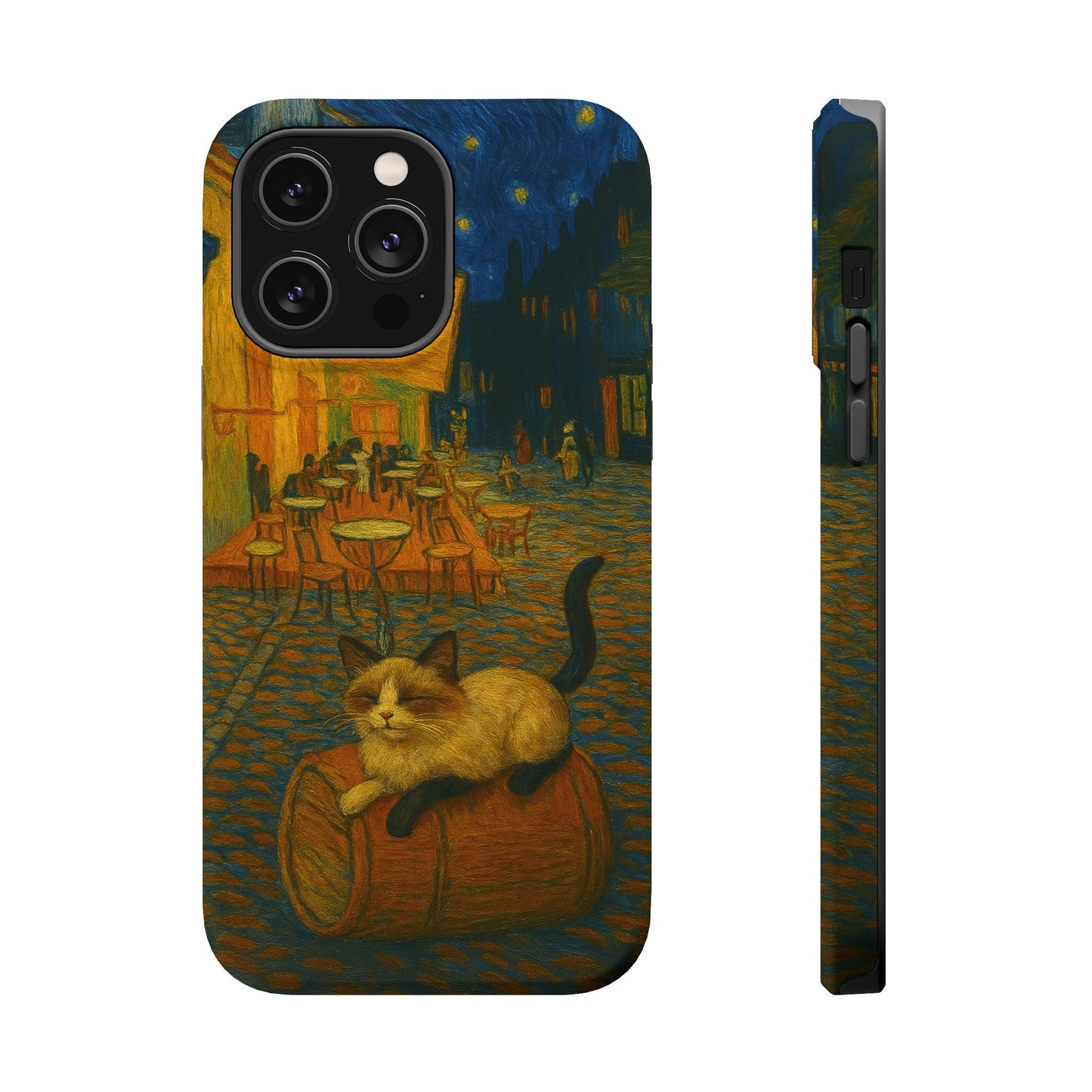 Café Cat at Night – Van Gogh Inspired – iPhone 16, 15, 14, 13 – MagSafe Magnetic Tough Case by HitStickers