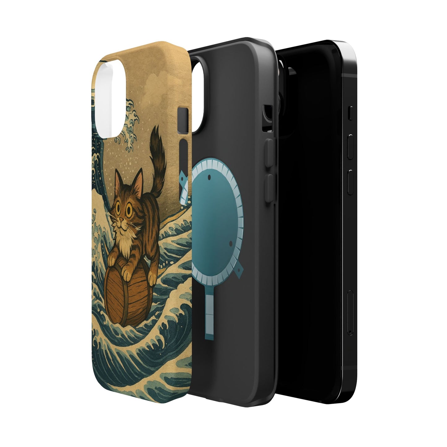 The Great Wave Cat โ Hokusai Inspired โ iPhone 16, 15, 14, 13 โ MagSafe Magnetic Tough Case by HitStickers