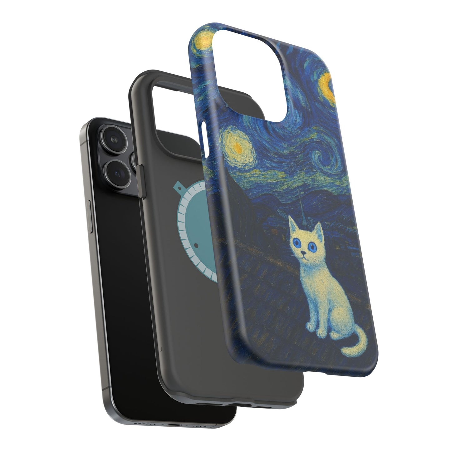 Starry Night Cat โ Van Gogh Inspired โ iPhone 16, 15, 14, 13 โ MagSafe Magnetic Tough Case by HitStickers