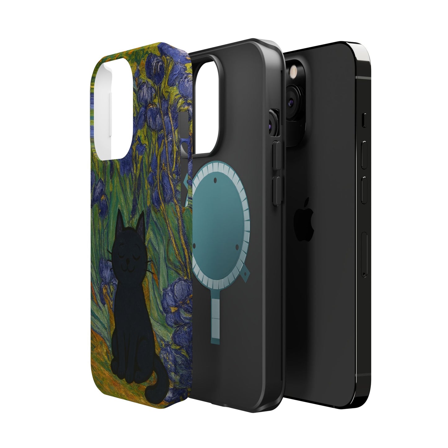 Peaceful Cat in Irises โ Van Gogh Inspired โ iPhone 16, 15, 14, 13 โ MagSafe Magnetic Tough Case by HitStickers