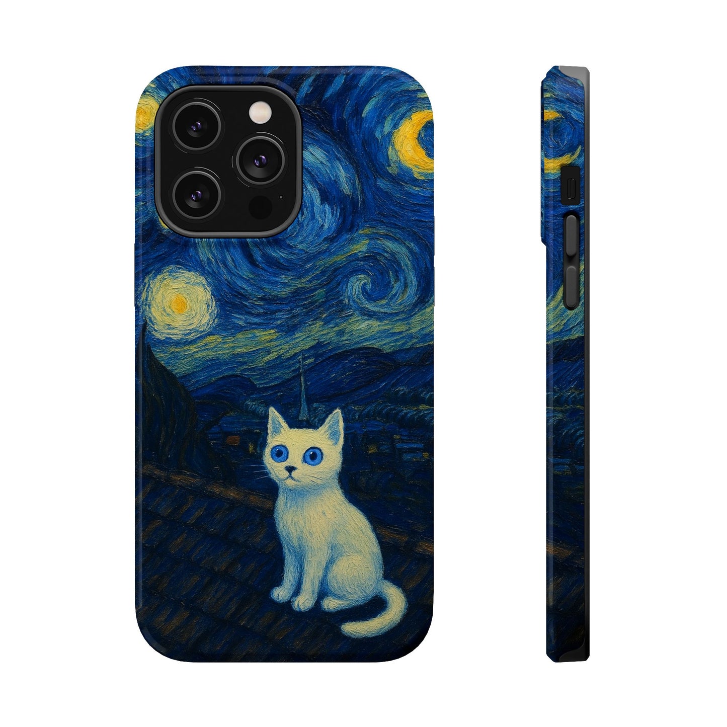 Starry Night Cat โ Van Gogh Inspired โ iPhone 16, 15, 14, 13 โ MagSafe Magnetic Tough Case by HitStickers