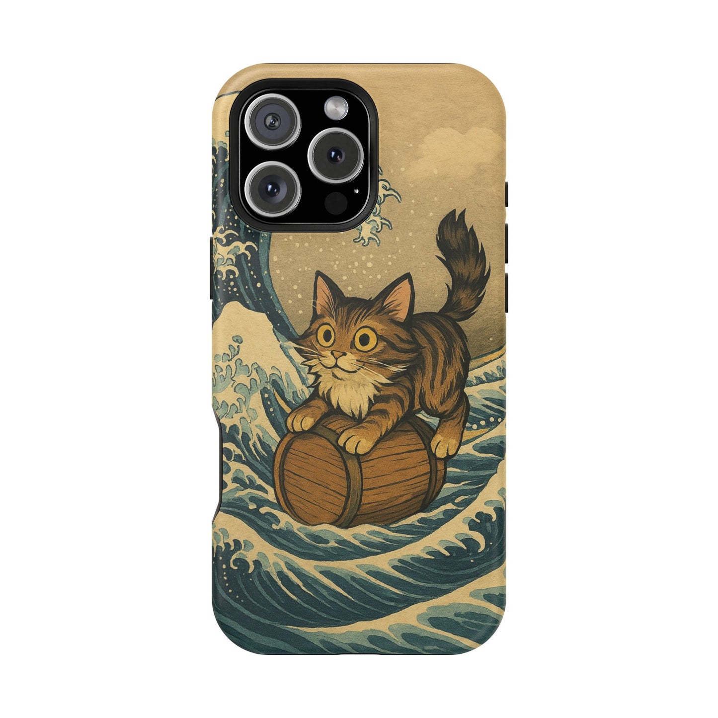 The Great Wave Cat โ Hokusai Inspired โ iPhone 16, 15, 14, 13 โ MagSafe Magnetic Tough Case by HitStickers