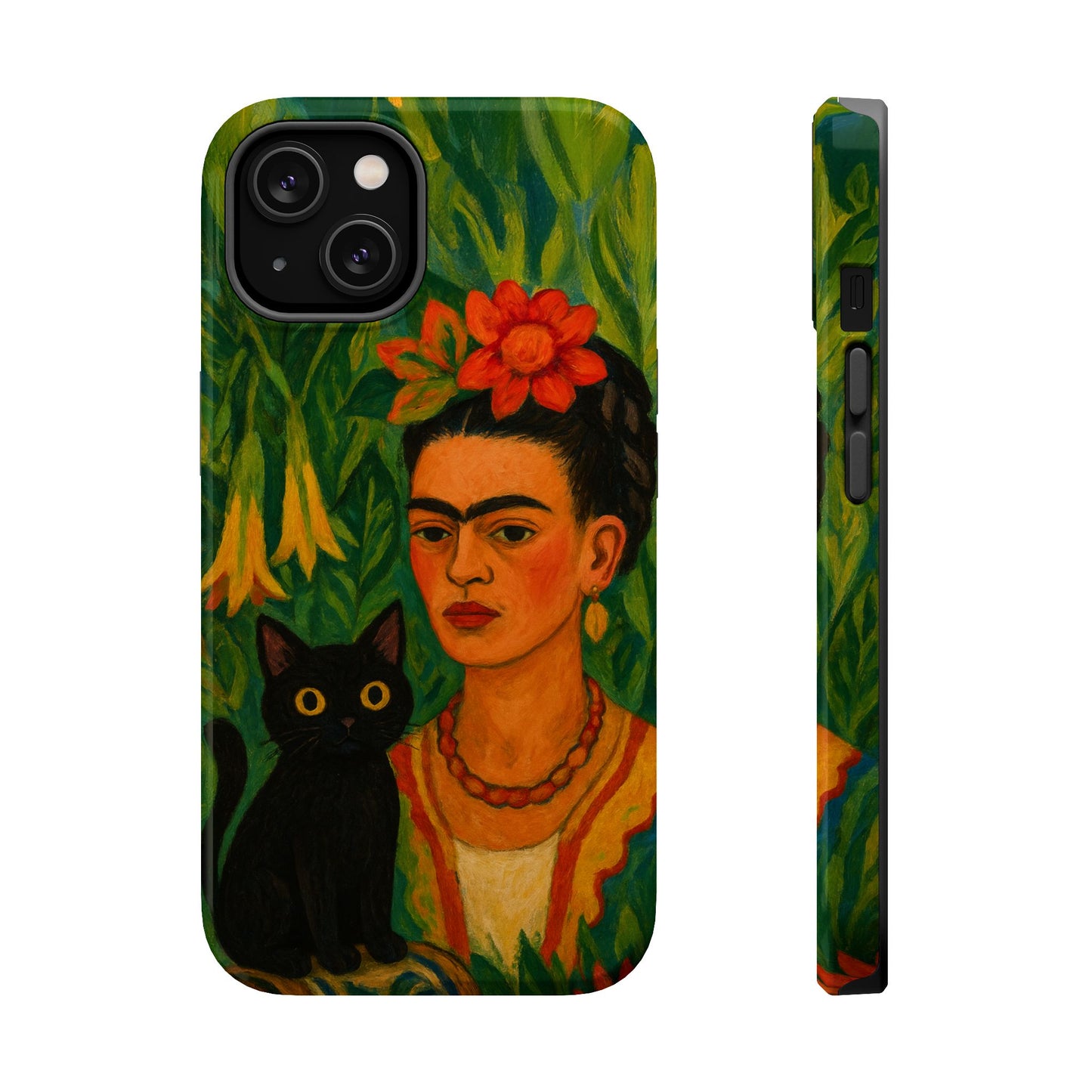Frida & the Black Cat โ Kahlo Inspired โ iPhone 16, 15, 14, 13 โ MagSafe Magnetic Tough Case by HitStickers