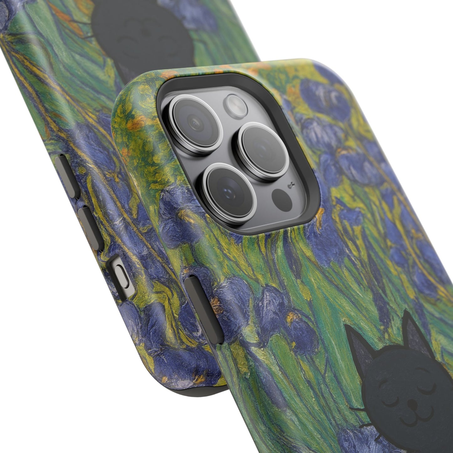 Peaceful Cat in Irises โ Van Gogh Inspired โ iPhone 16, 15, 14, 13 โ MagSafe Magnetic Tough Case by HitStickers