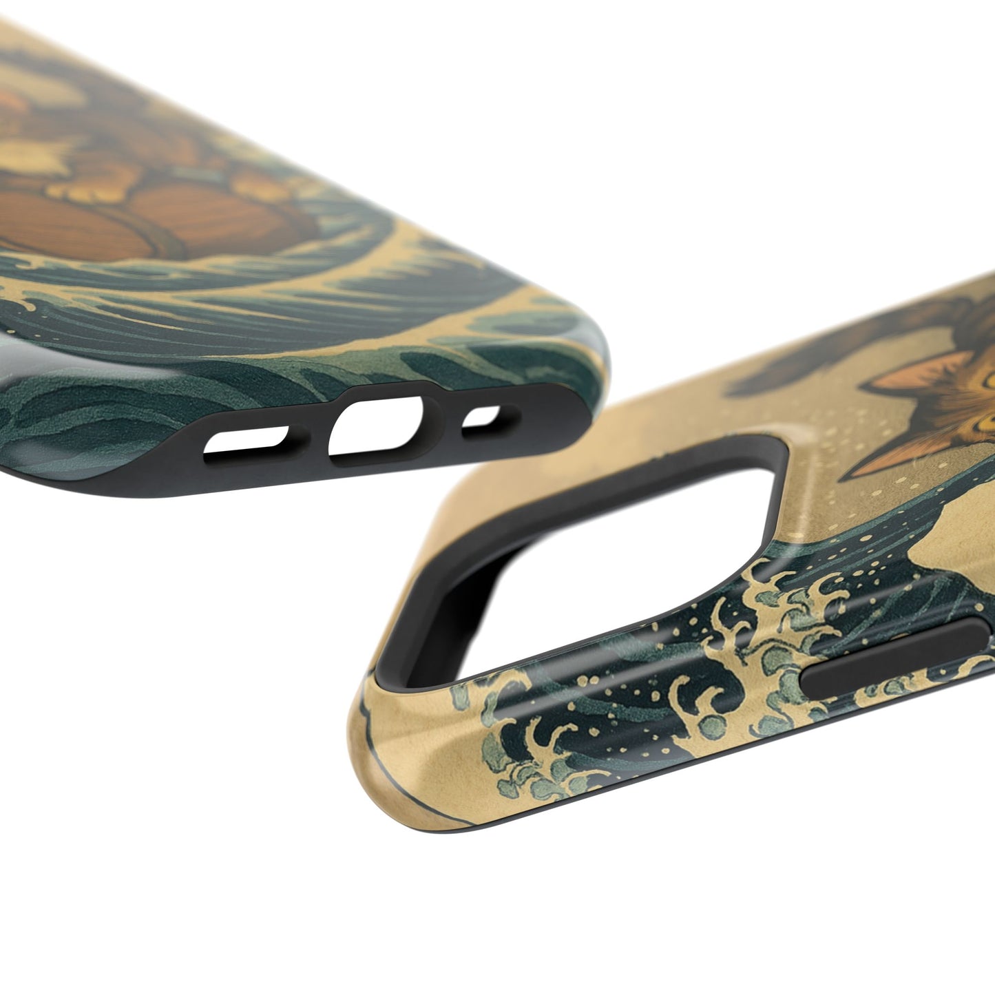 The Great Wave Cat โ Hokusai Inspired โ iPhone 16, 15, 14, 13 โ MagSafe Magnetic Tough Case by HitStickers