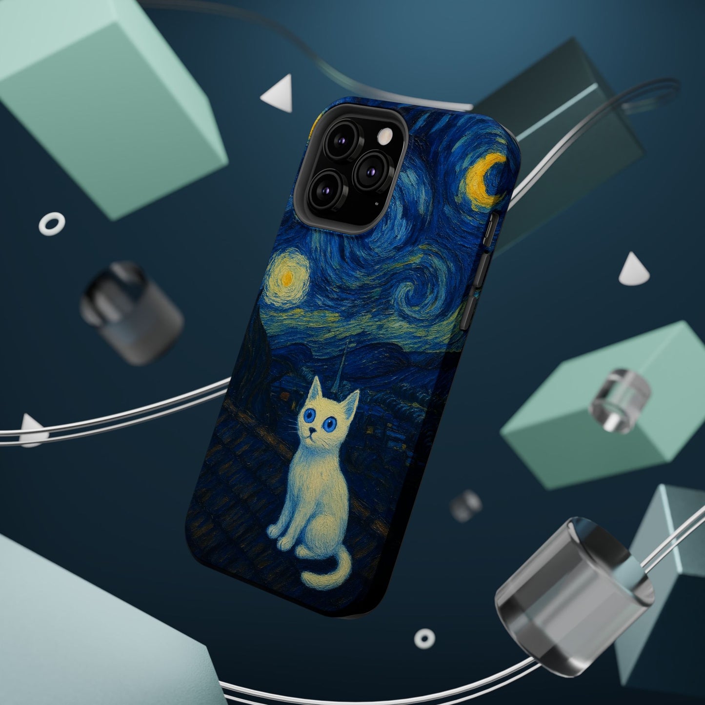 Starry Night Cat โ Van Gogh Inspired โ iPhone 16, 15, 14, 13 โ MagSafe Magnetic Tough Case by HitStickers