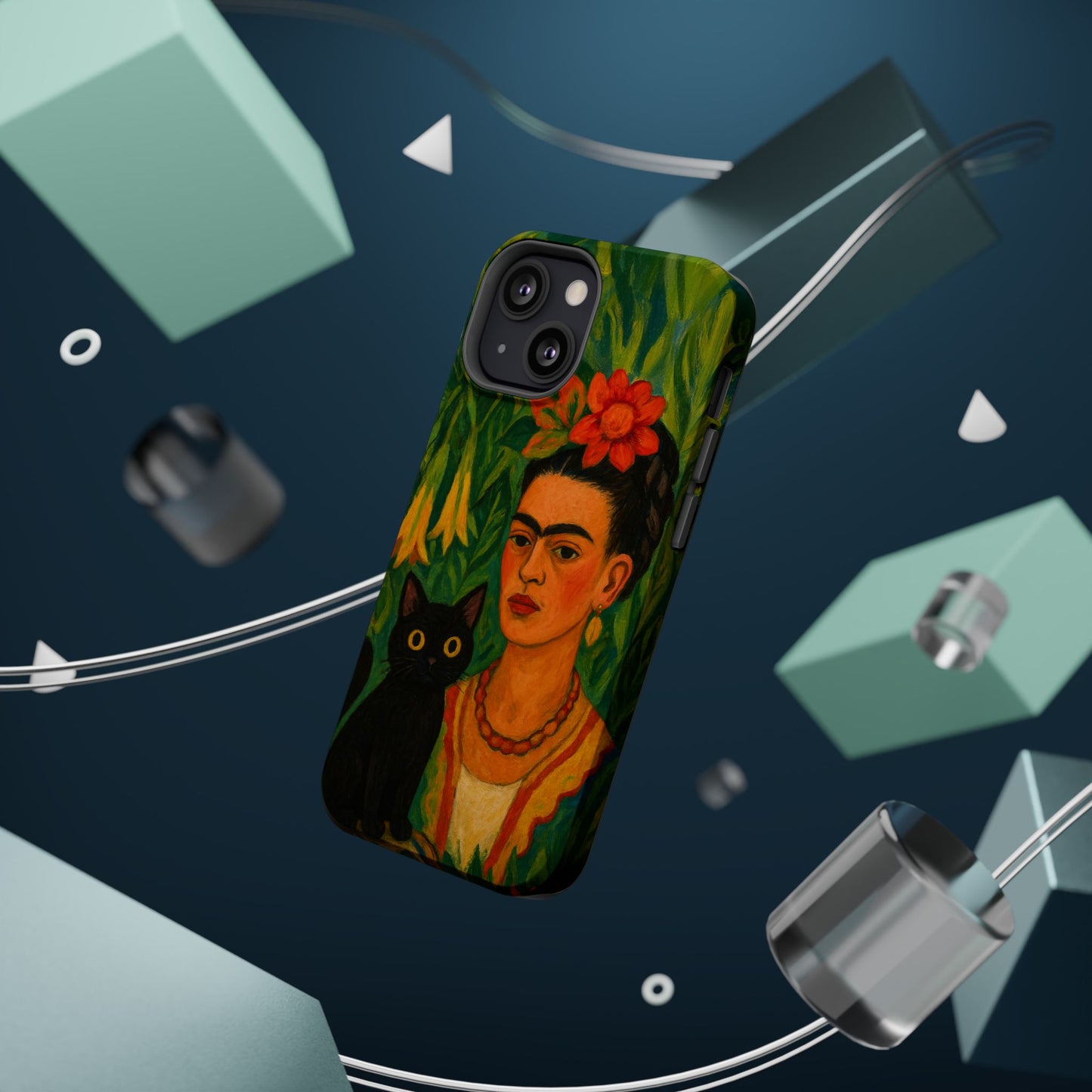 Frida & the Black Cat โ Kahlo Inspired โ iPhone 16, 15, 14, 13 โ MagSafe Magnetic Tough Case by HitStickers